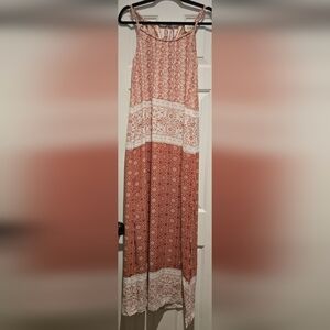 Women's Knox Rose brick red & white braided strap boho Floral Maxi Dress Size XS